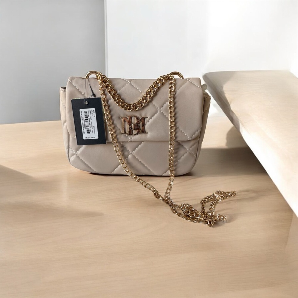 Badgley Mischka Beige Quilted Chain Bag